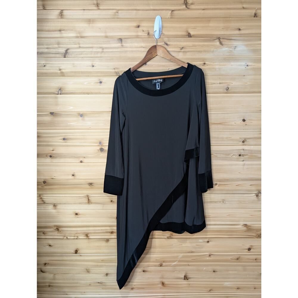 Joseph Ribkoff Top Womens 8 Black Asymmetrical Hem Tunic Velvet Trim